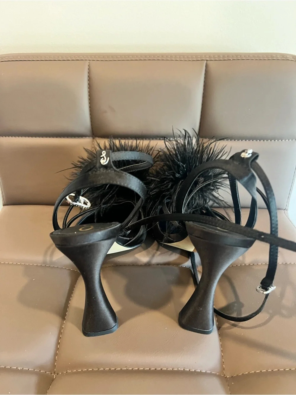 Sam Edelman Black Feather Pom-Pom Strappy Heels - Elegant Evening Sandals